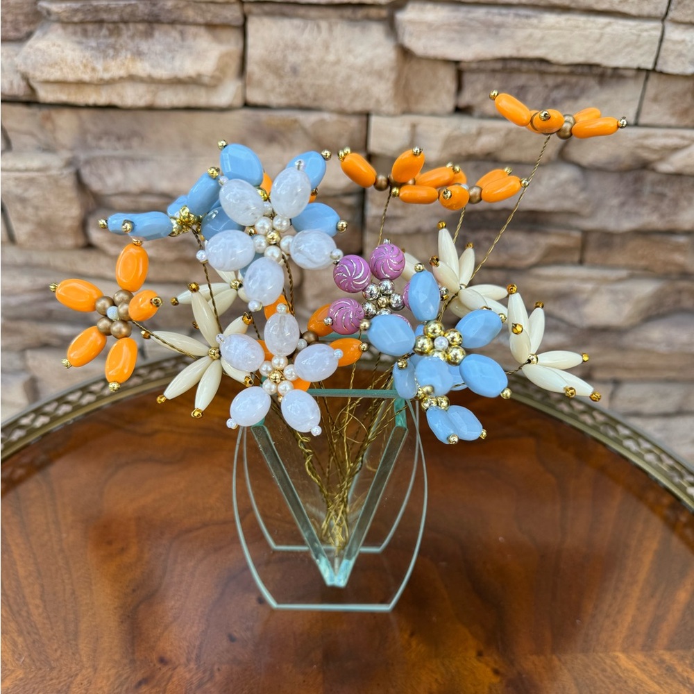 Artificial Handmade beaded flower stems with Vase